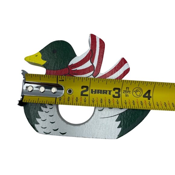 Set Of 4 Vintage Wooden Duck Napkin Rings With Red White Striped Scarves - Picture 10 of 11